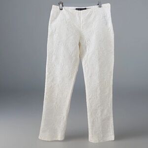 Ralph Lauren Black Label Ivory Jacquard Pants Slim Fit Ankle Length Side Zip Sz6